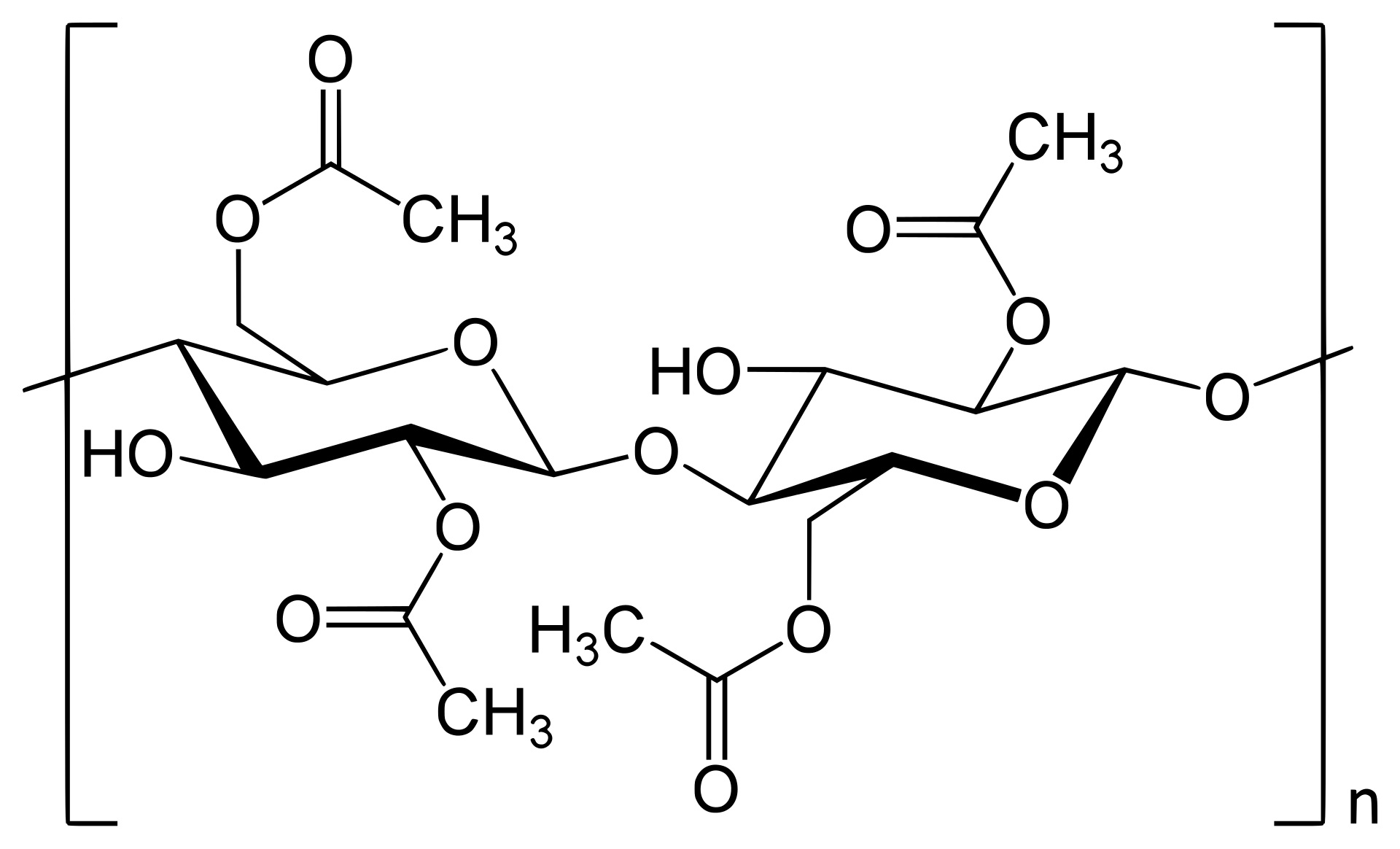 Ацетилцеллюлоза (AЦ (AC), или ацетат целлюлоза, ацетатцеллюлоза) - cтруктурная формула ацетата целлюлозы