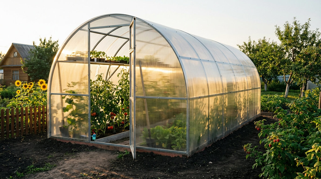 При выборе формы учитывайте площадь участка. Для стандартного дачного огорода в 6–10 соток подойдет арочная теплица шириной 3–4 м и длиной до 6 м — это оптимальный баланс между вместимостью и стоимостью. В магазинах вроде Леруа Мерлен или на рынках в Подмосковье такие модели стоят от 20 000 рублей, в зависимости от материала каркаса. Эксперты рекомендуют проверять расчет нагрузки: для арочной формы минимальная несущая способность должна быть не менее 150 кг/м², чтобы выдержать российские зимы.