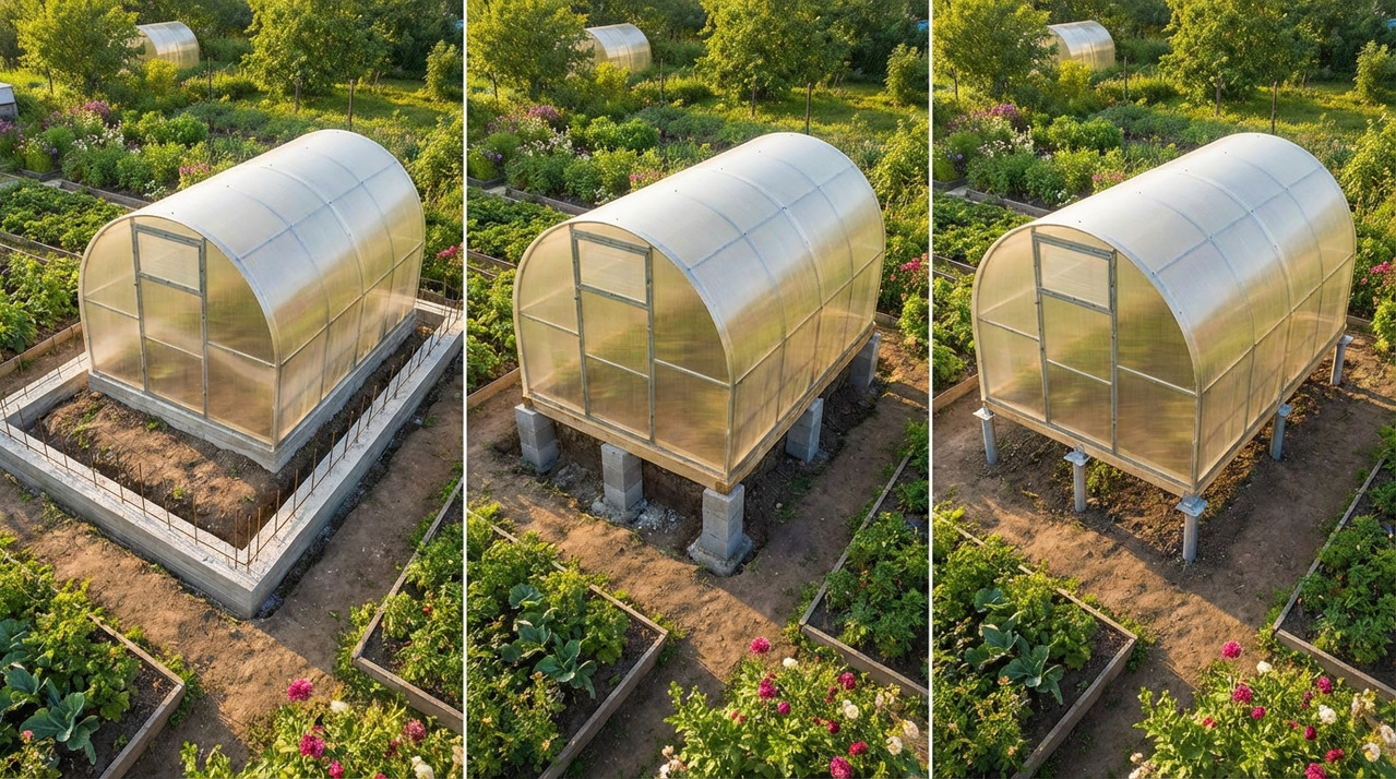 Если бюджет ограничен, рассмотрите столбчатый фундамент из кирпича или асбестоцементных труб (диаметром 15–20 см), засыпанных бетоном. Он эффективен на склонах, как в Краснодарском крае, где уклон до 5° требует выравнивания. Глубина столбов — 80–100 см ниже уровня промерзания (по СП 131.13330.2020, в Москве это 1,4 м), чтобы избежать вспучивания. Для деревянных каркасов добавьте гидроизоляцию рубероидом, предотвращая гниение от влаги в Поволжье. Эксперты советуют геодезическую разметку: отступ от забора 1 м, ориентация восток-запад для максимального света.